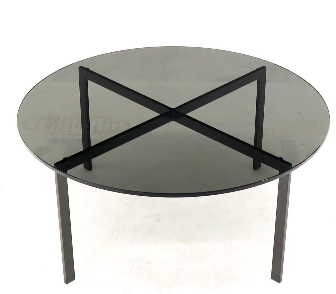EstablishedLines Smoked Glass Round Top X-Base Coffee Table