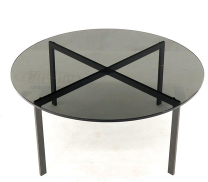 EstablishedLines Smoked Glass Round Top X-Base Coffee Table