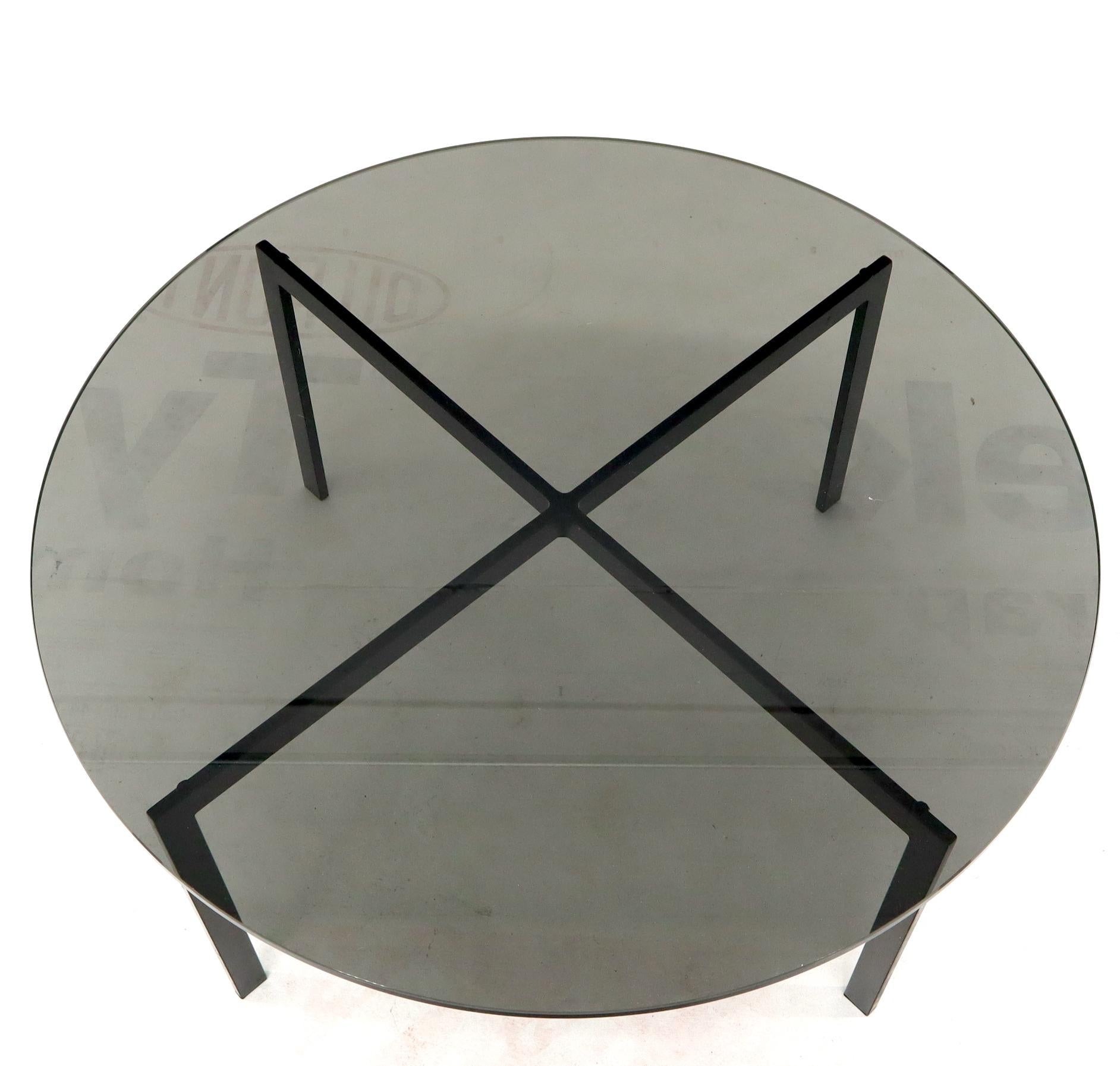 EstablishedLines Smoked Glass Round Top X-Base Coffee Table