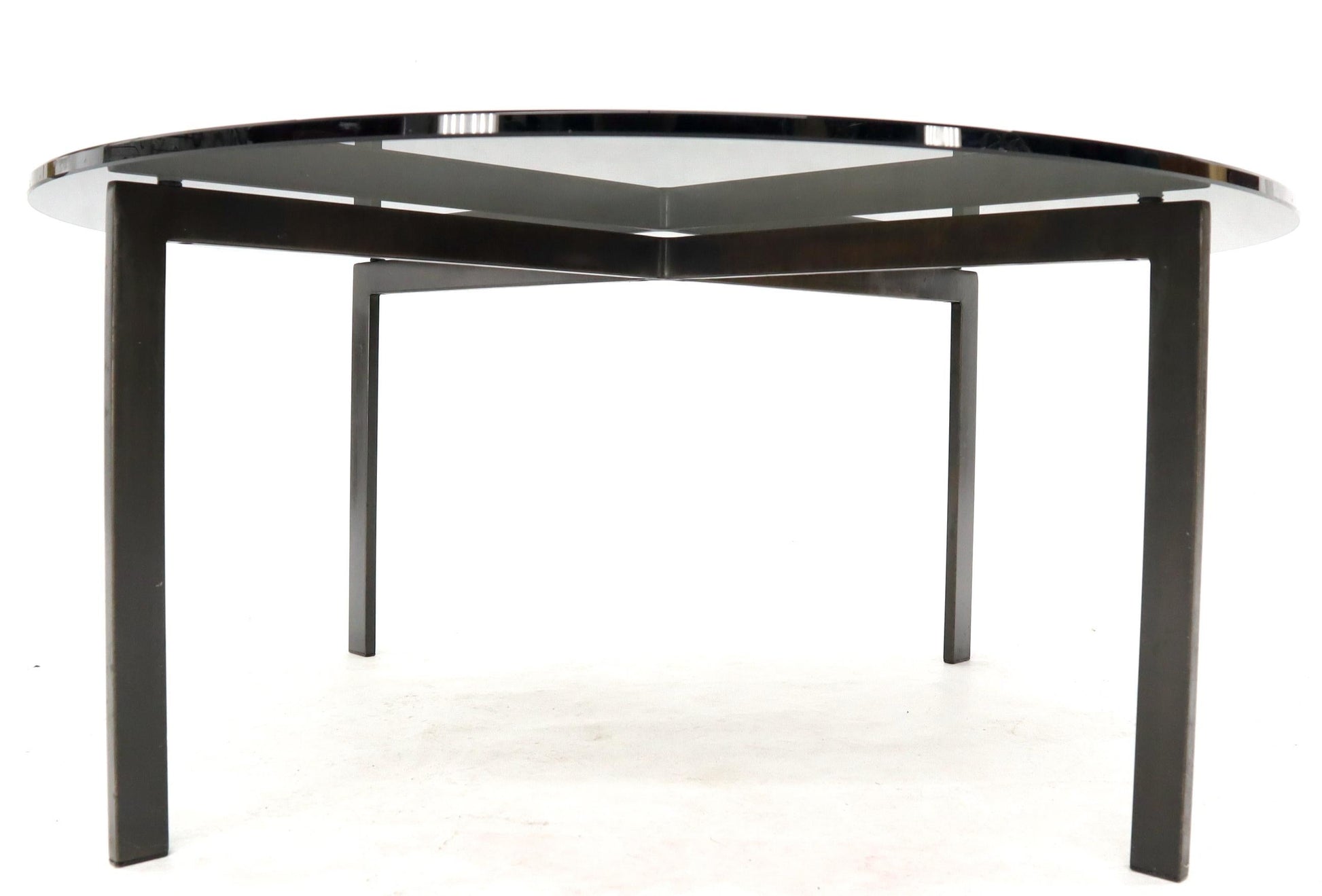 EstablishedLines Smoked Glass Round Top X-Base Coffee Table