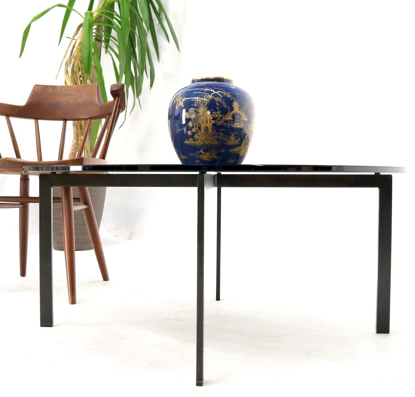 EstablishedLines Smoked Glass Round Top X-Base Coffee Table