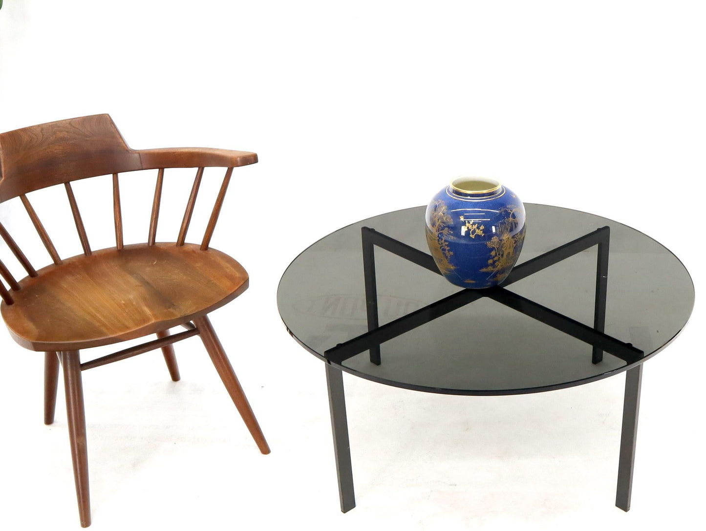 EstablishedLines Smoked Glass Round Top X-Base Coffee Table