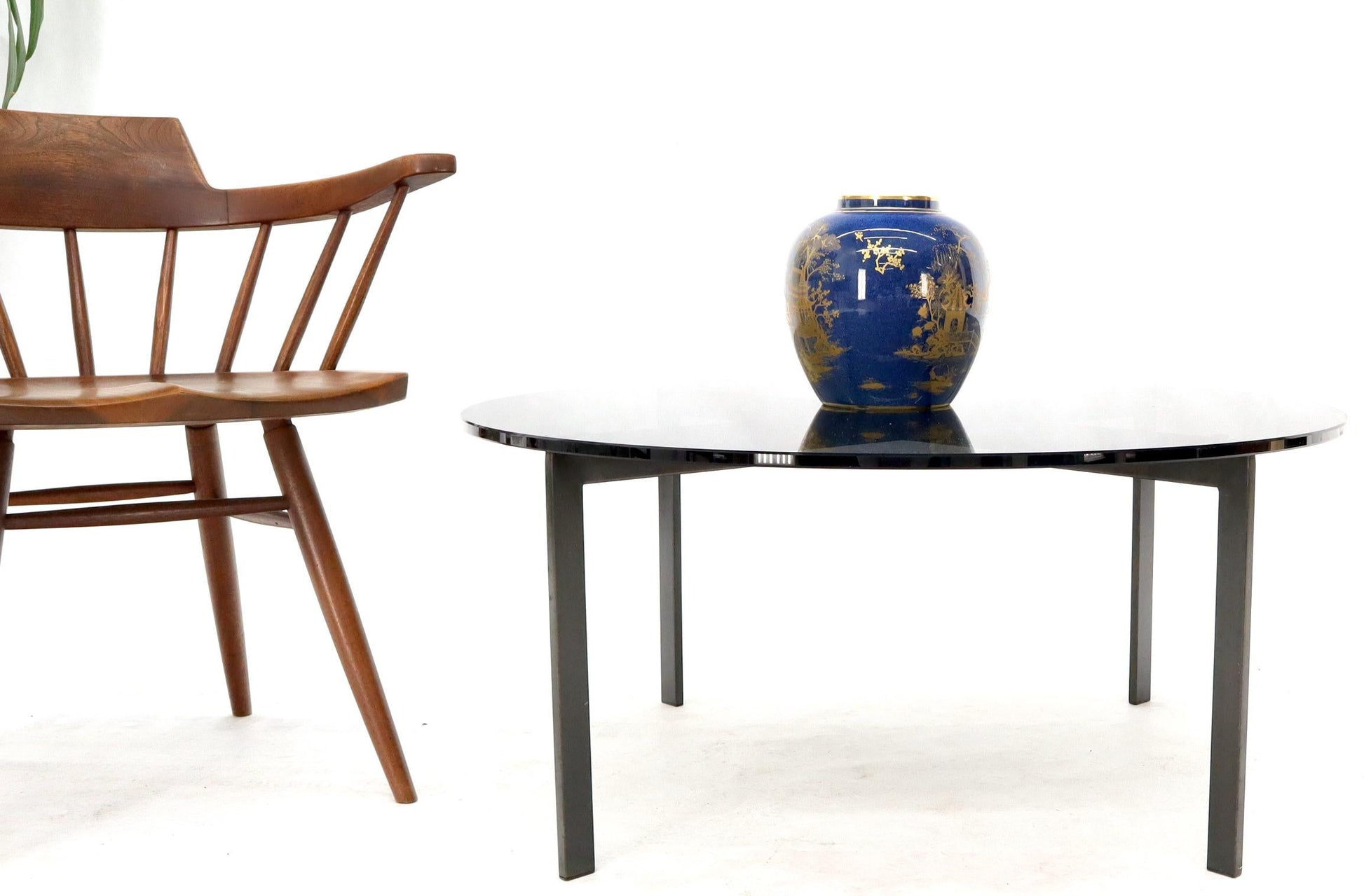 EstablishedLines Smoked Glass Round Top X-Base Coffee Table