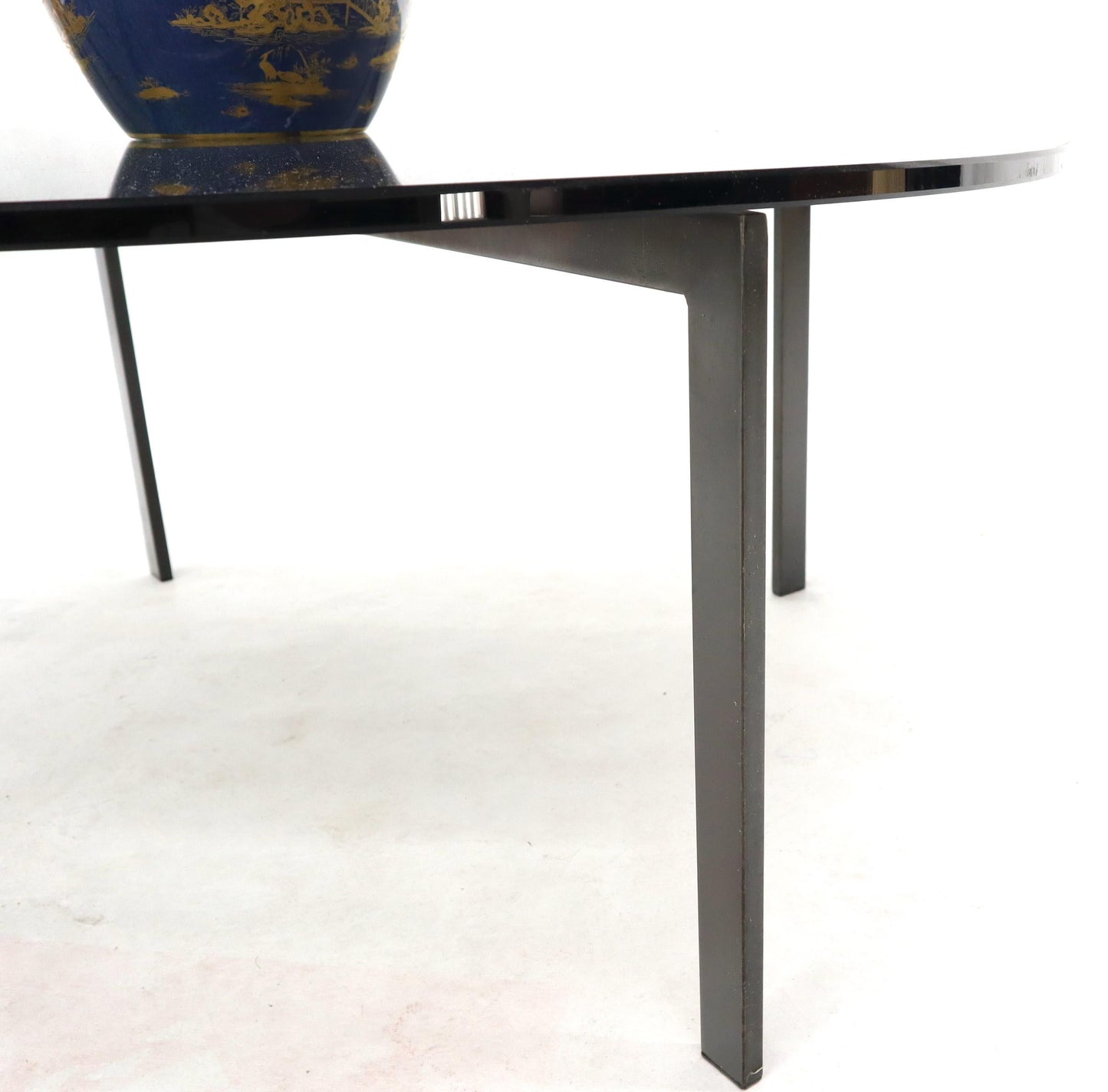 EstablishedLines Smoked Glass Round Top X-Base Coffee Table
