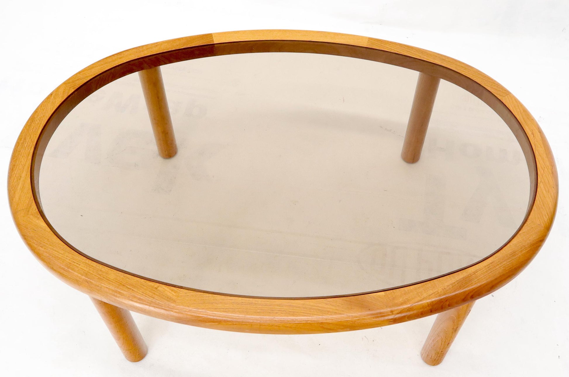 EstablishedLines Danish Mid-Century Modern Oval Coffee Table with Smoked Glass Top