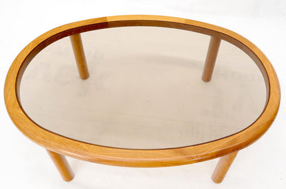 EstablishedLines Danish Mid-Century Modern Oval Coffee Table with Smoked Glass Top