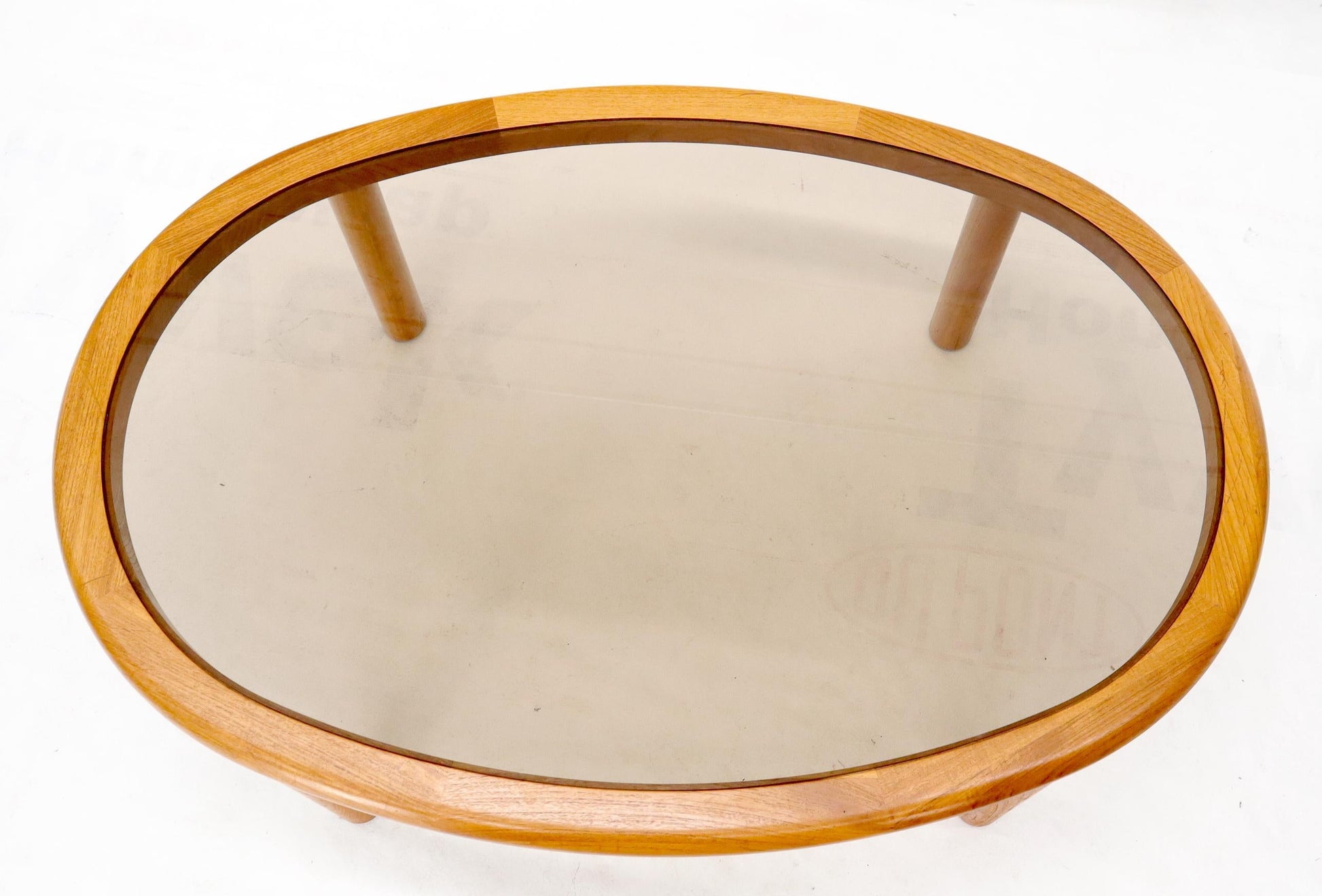 EstablishedLines Danish Mid-Century Modern Oval Coffee Table with Smoked Glass Top