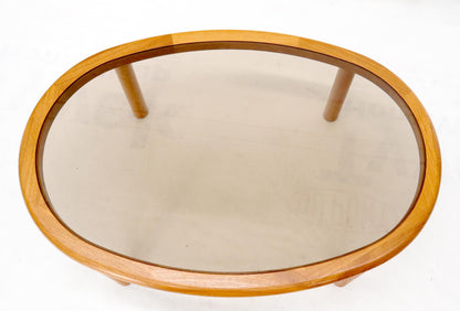 EstablishedLines Danish Mid-Century Modern Oval Coffee Table with Smoked Glass Top