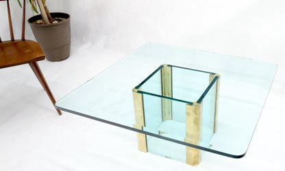 EstablishedLines Mid-Century Modern Square Glass and Brass Coffee Table