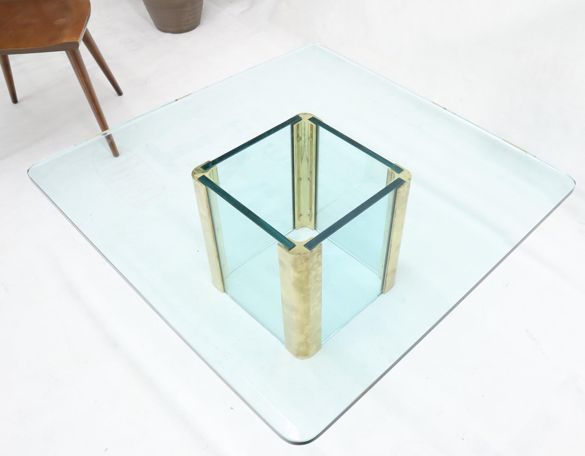 EstablishedLines Mid-Century Modern Square Glass and Brass Coffee Table