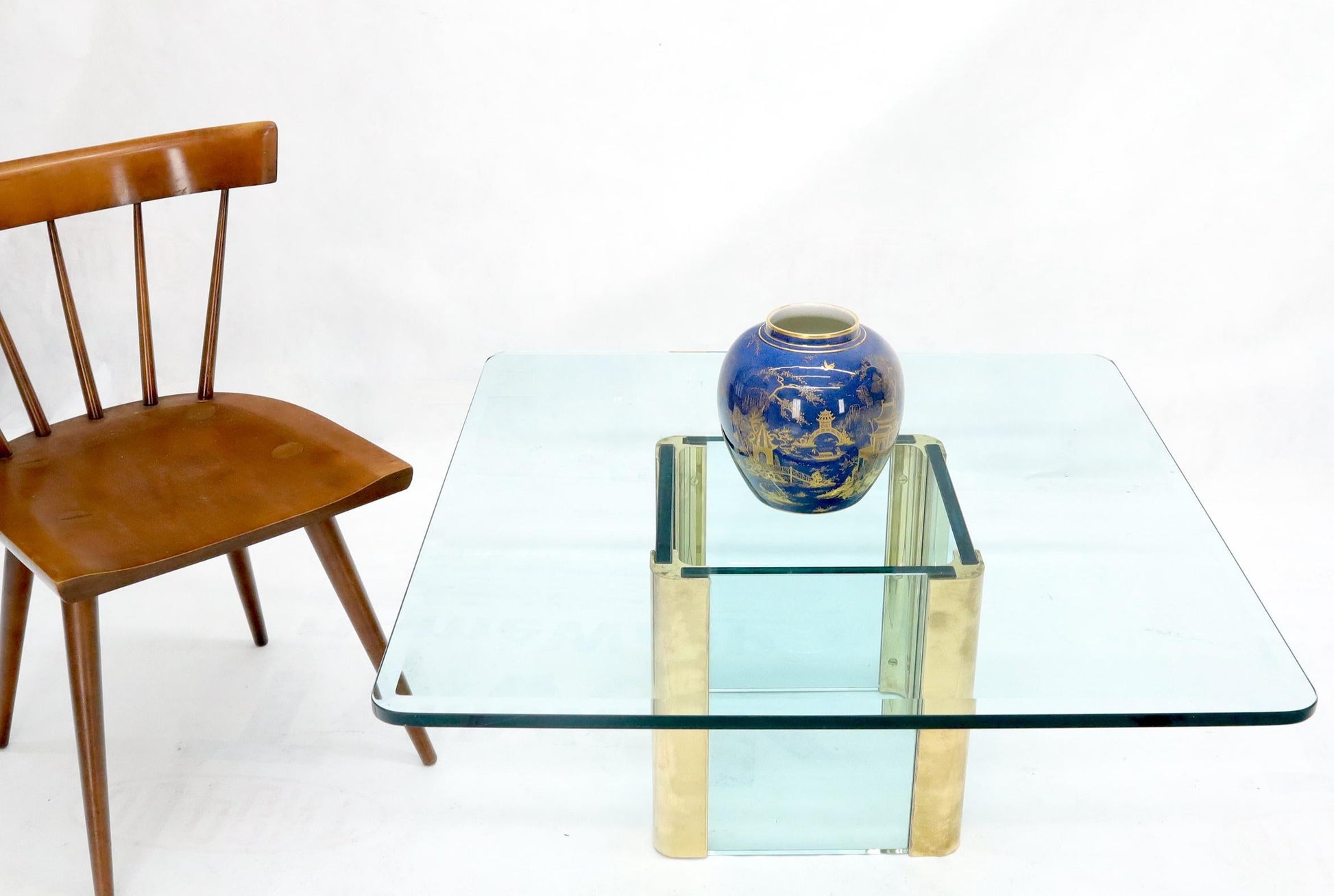 EstablishedLines Mid-Century Modern Square Glass and Brass Coffee Table