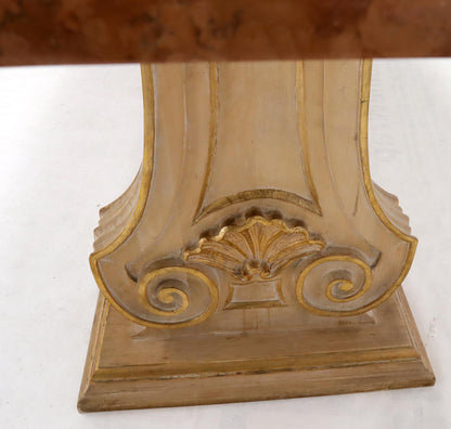 EstablishedLines Enamel Decorated Marble Top Dining Table on Carved Gold Lyre Shape Pedestals