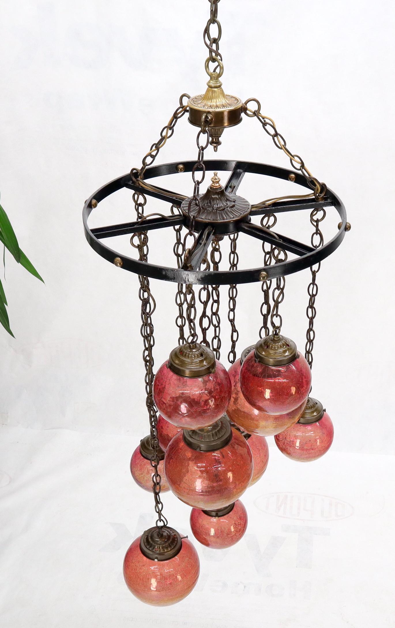 Ruby & Amber Globes on Chain Chandelier Light Fixture