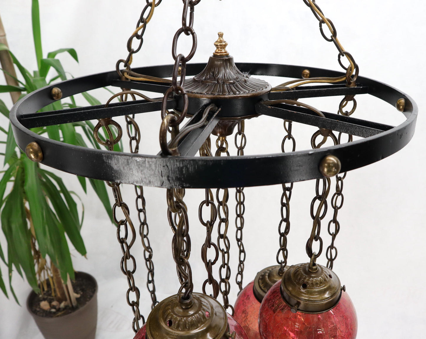 Ruby & Amber Globes on Chain Chandelier Light Fixture