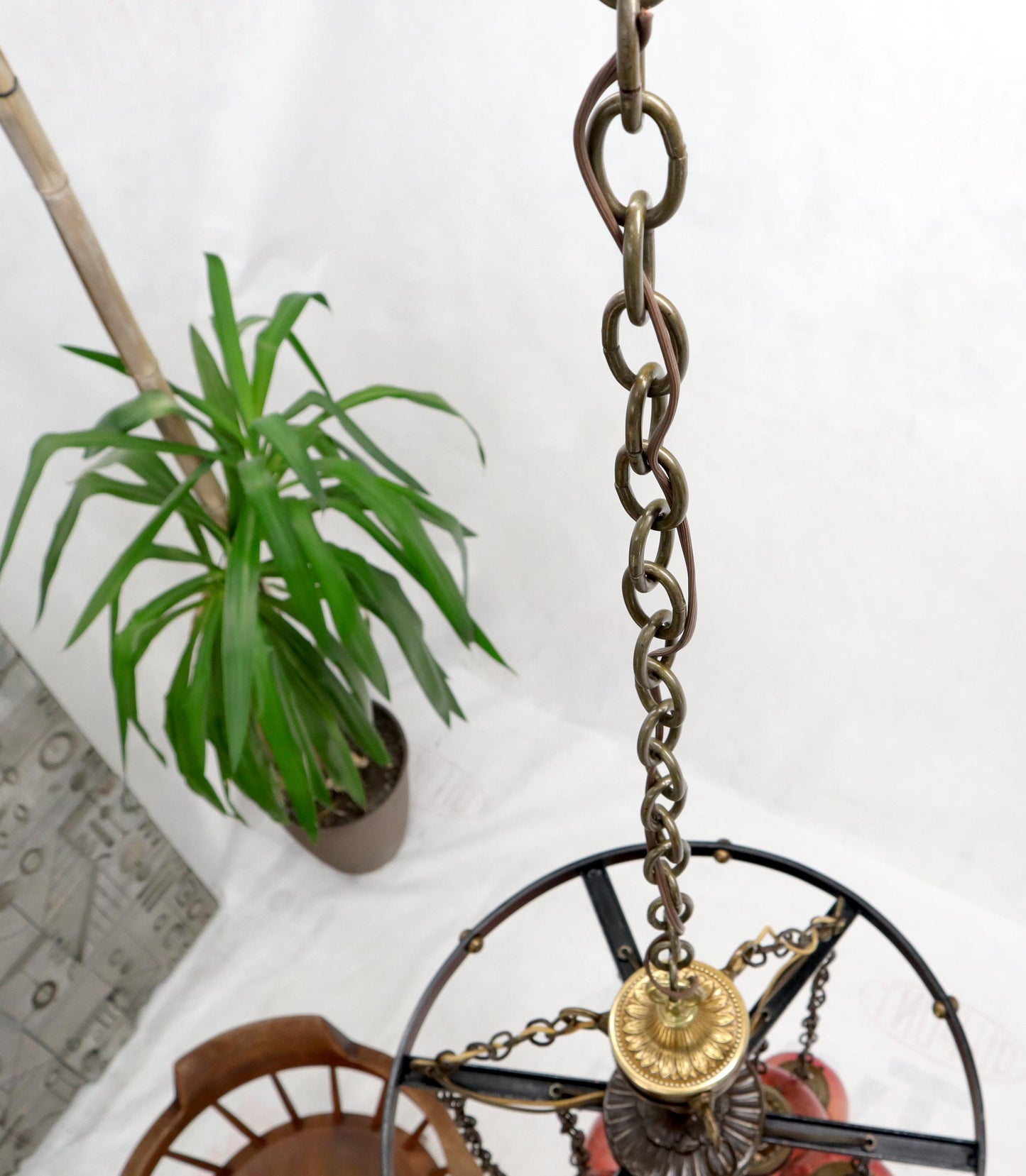 Ruby & Amber Globes on Chain Chandelier Light Fixture