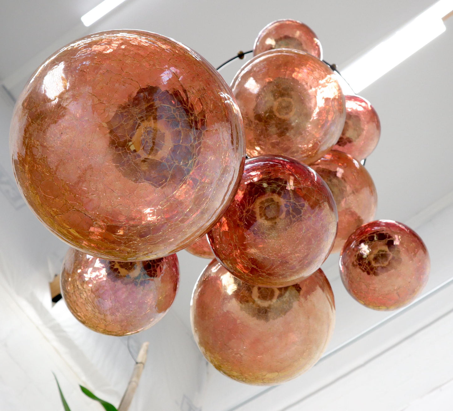 Ruby & Amber Globes on Chain Chandelier Light Fixture