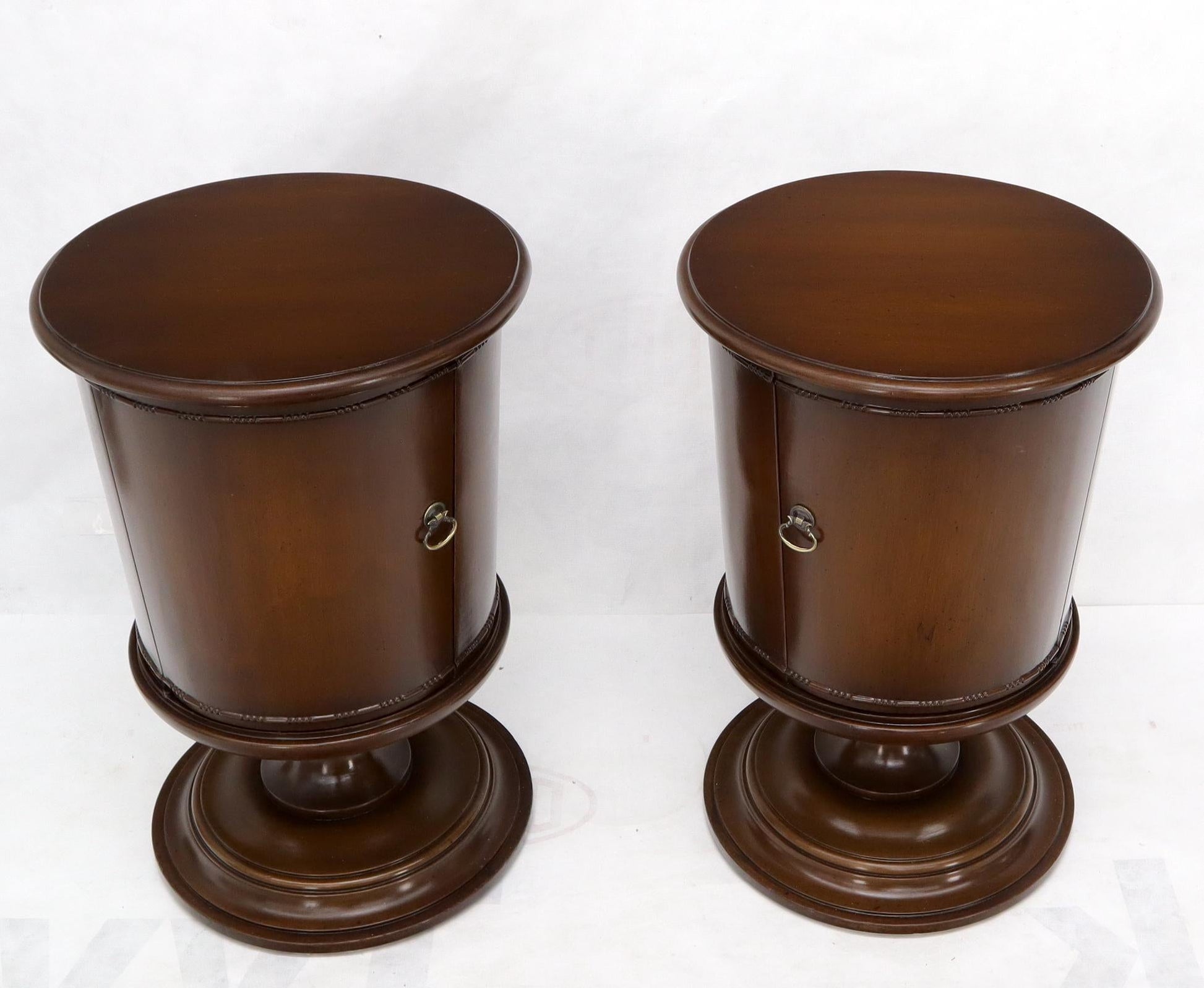 EstablishedLines Pair of Round Barrel Shape One Door Compartment End tables Night Stands