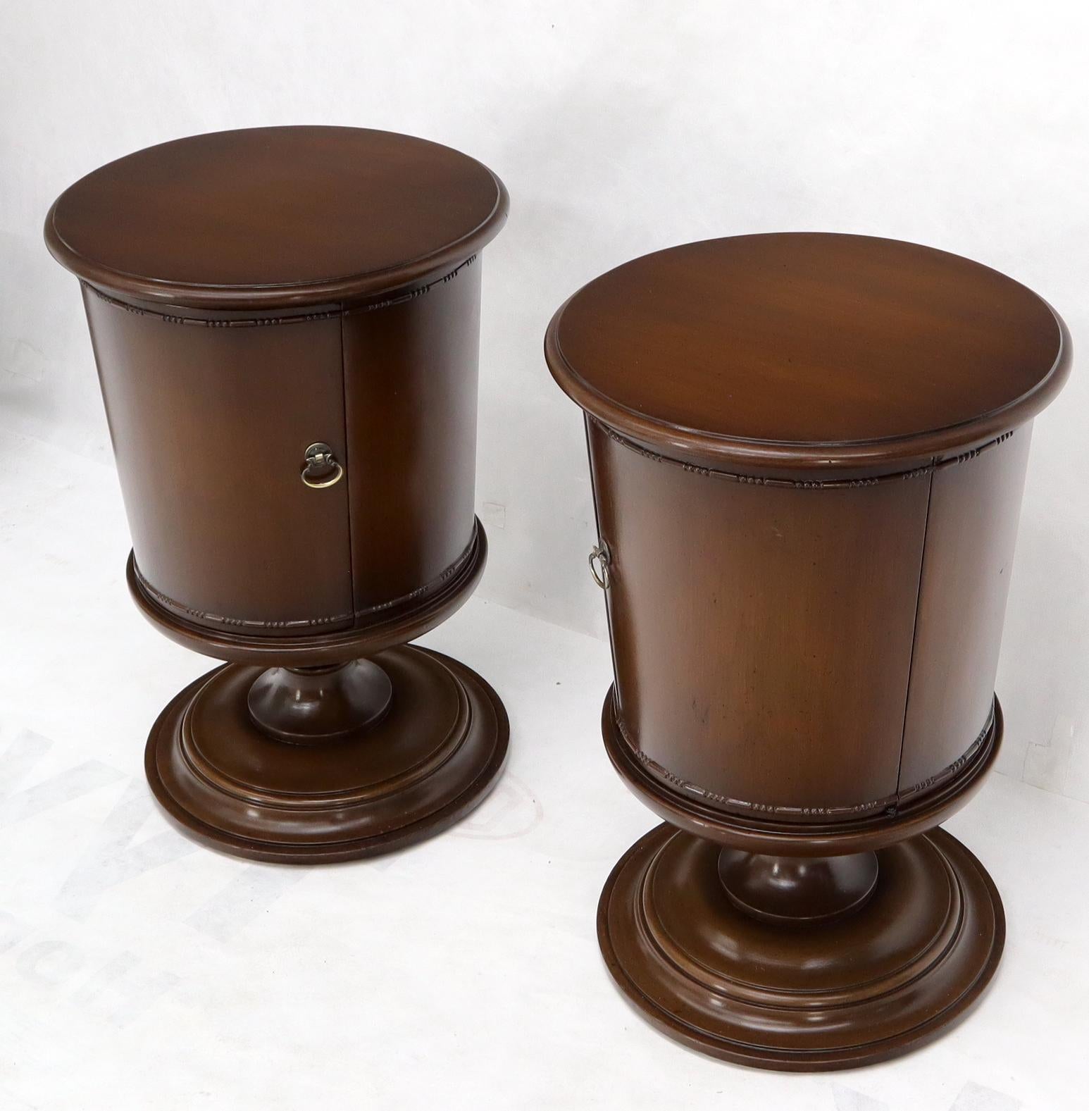 EstablishedLines Pair of Round Barrel Shape One Door Compartment End tables Night Stands