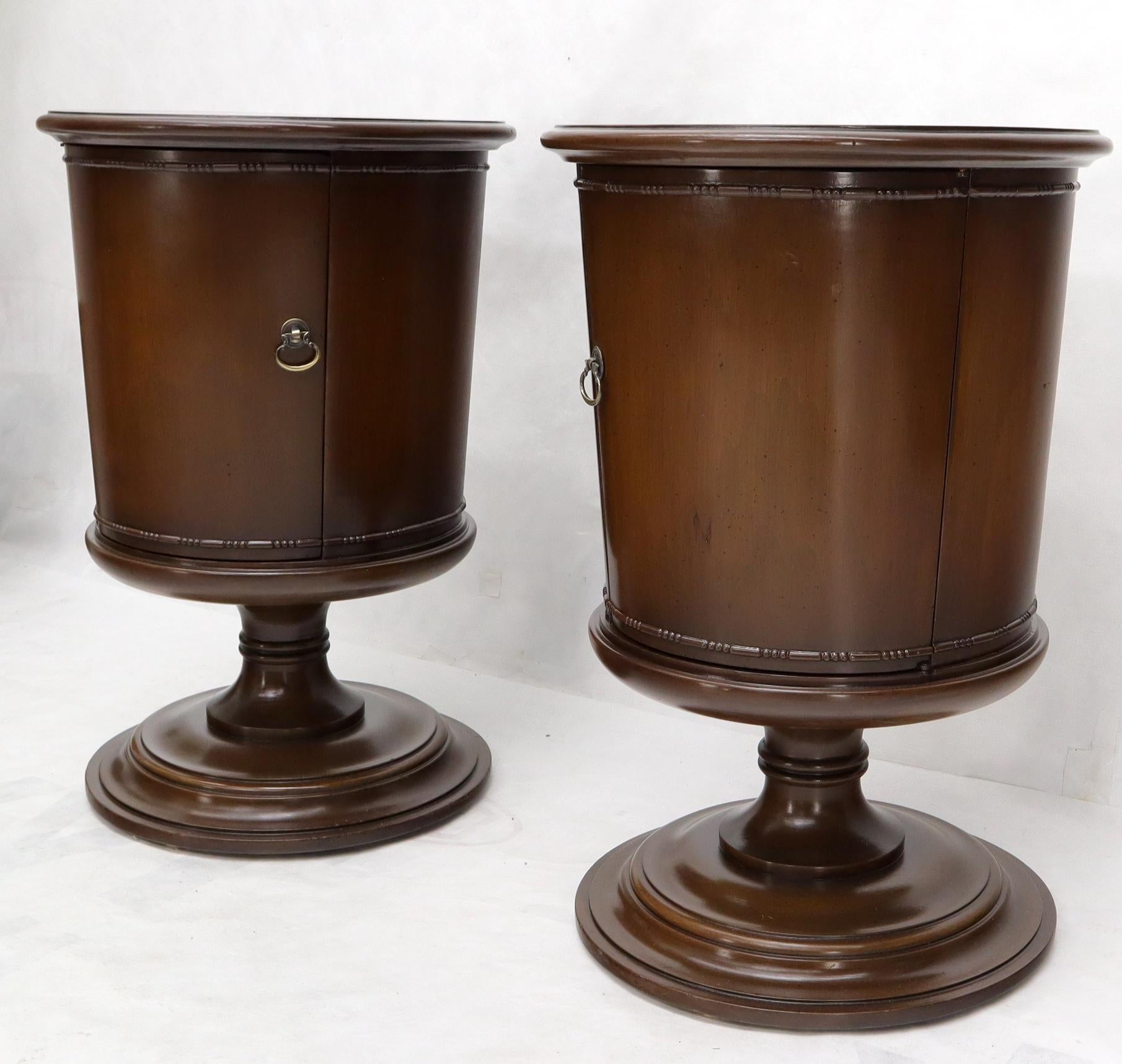 EstablishedLines Pair of Round Barrel Shape One Door Compartment End tables Night Stands