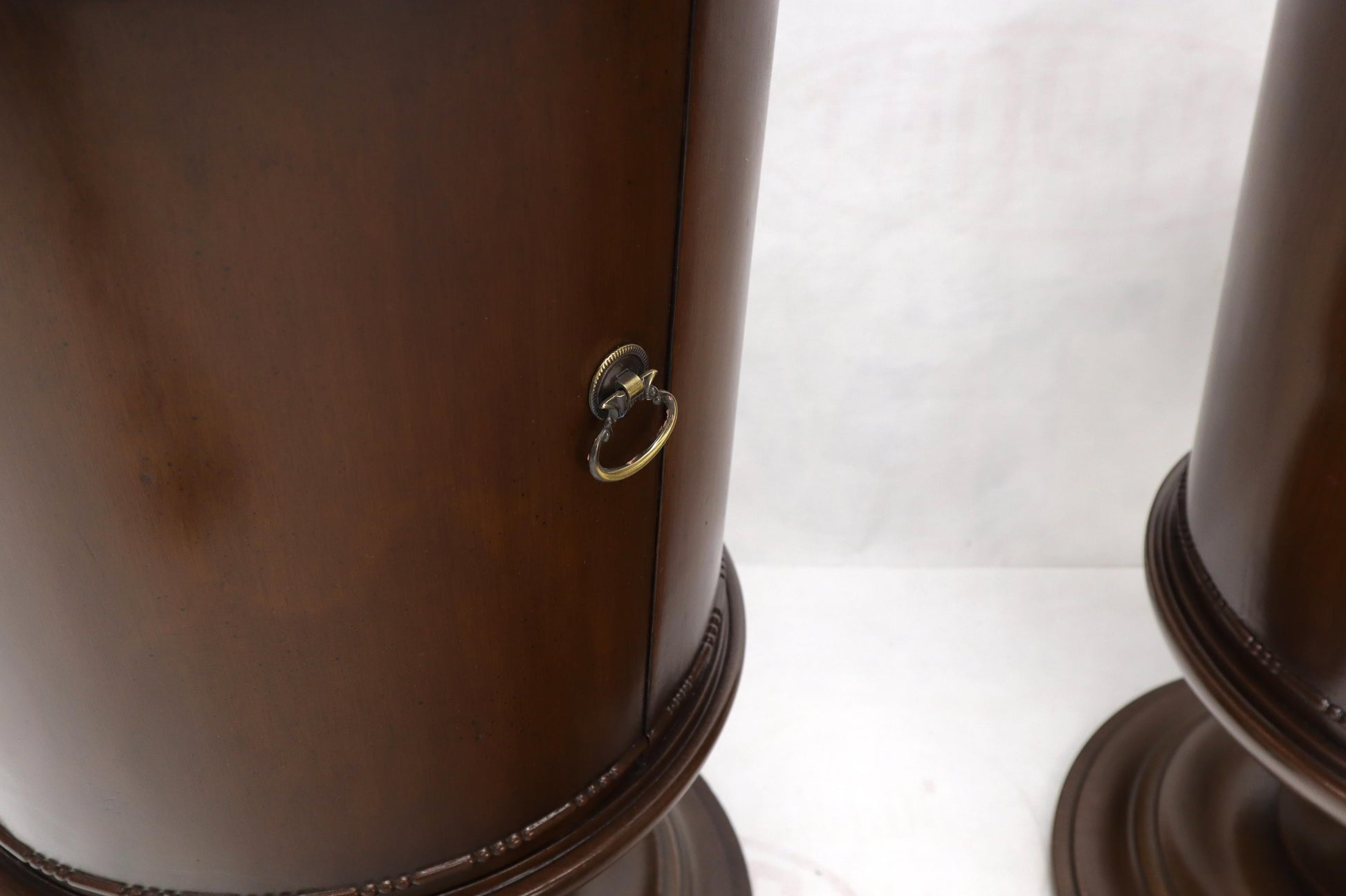 EstablishedLines Pair of Round Barrel Shape One Door Compartment End tables Night Stands