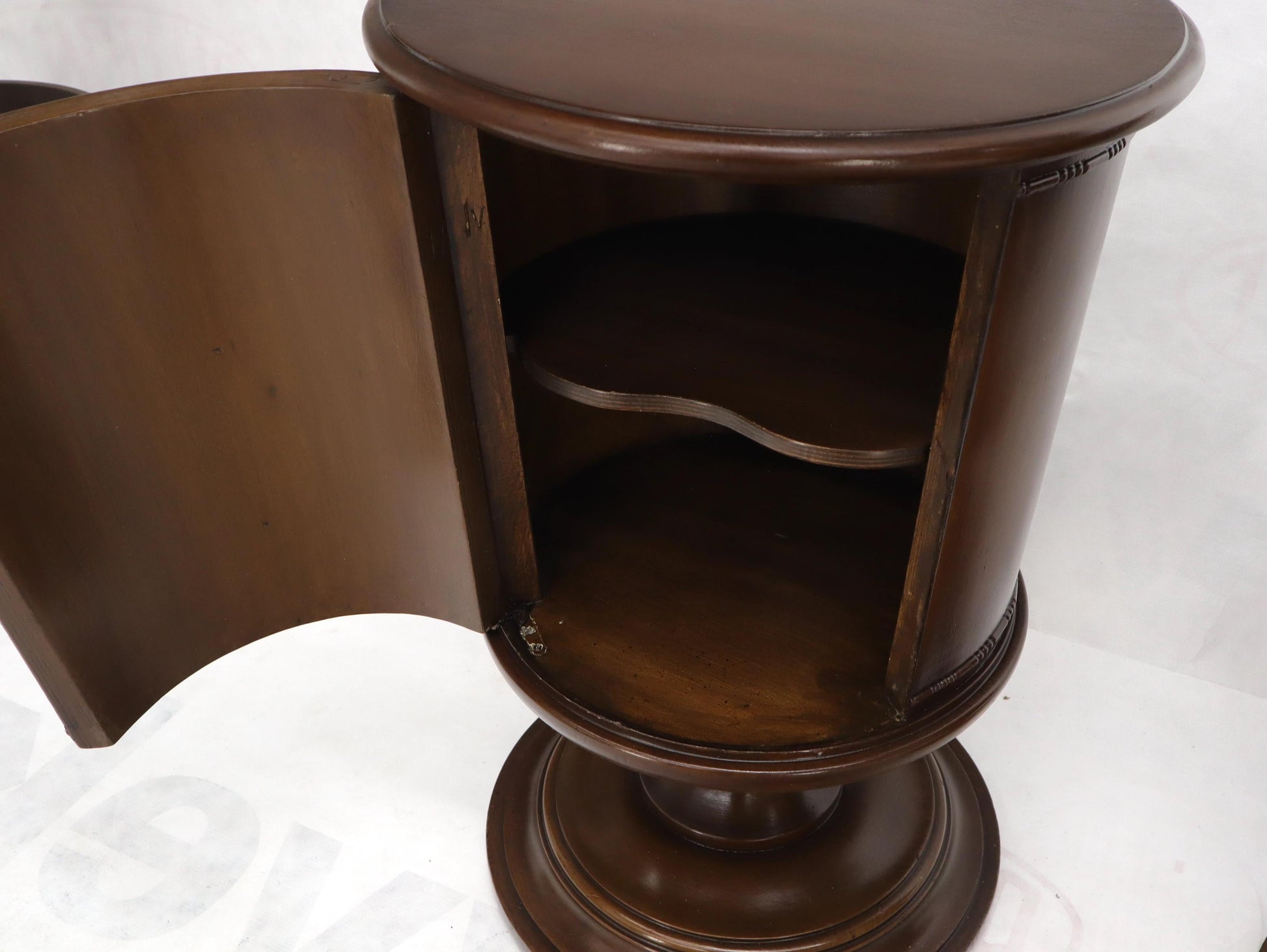 EstablishedLines Pair of Round Barrel Shape One Door Compartment End tables Night Stands