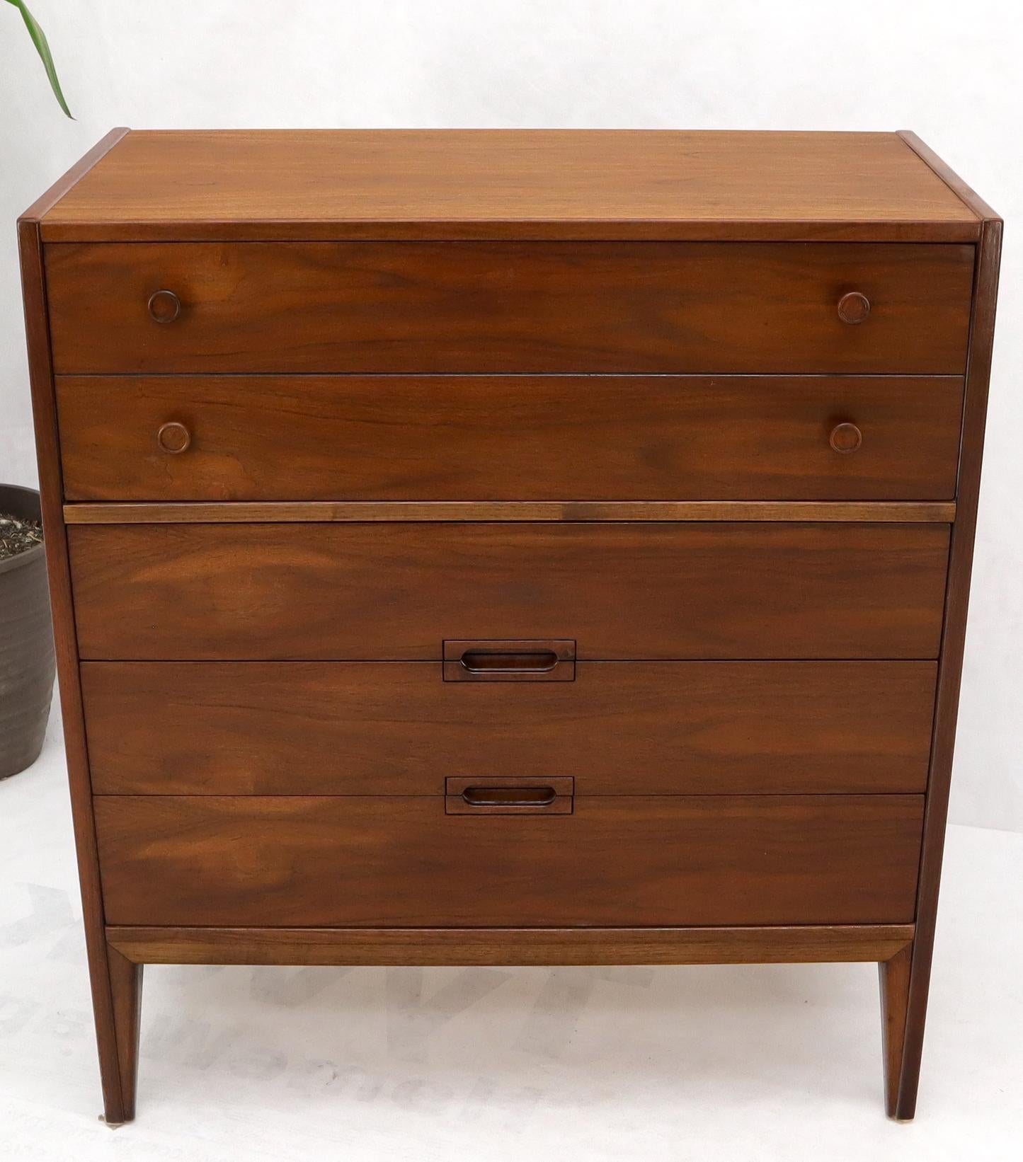 EstablishedLines Oiled Walnut Mid-Century Modern High Chest 4 Drawers Dresser