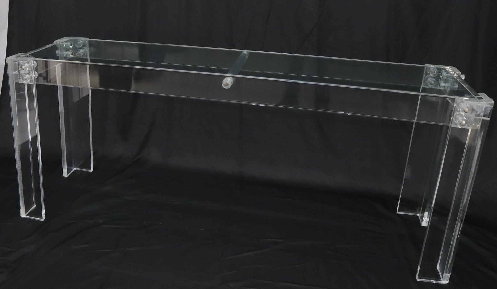 EstablishedLines Large Long Lucite Base Glass Top Console Sofa Table