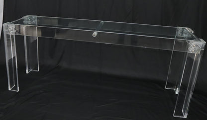 EstablishedLines Large Long Lucite Base Glass Top Console Sofa Table