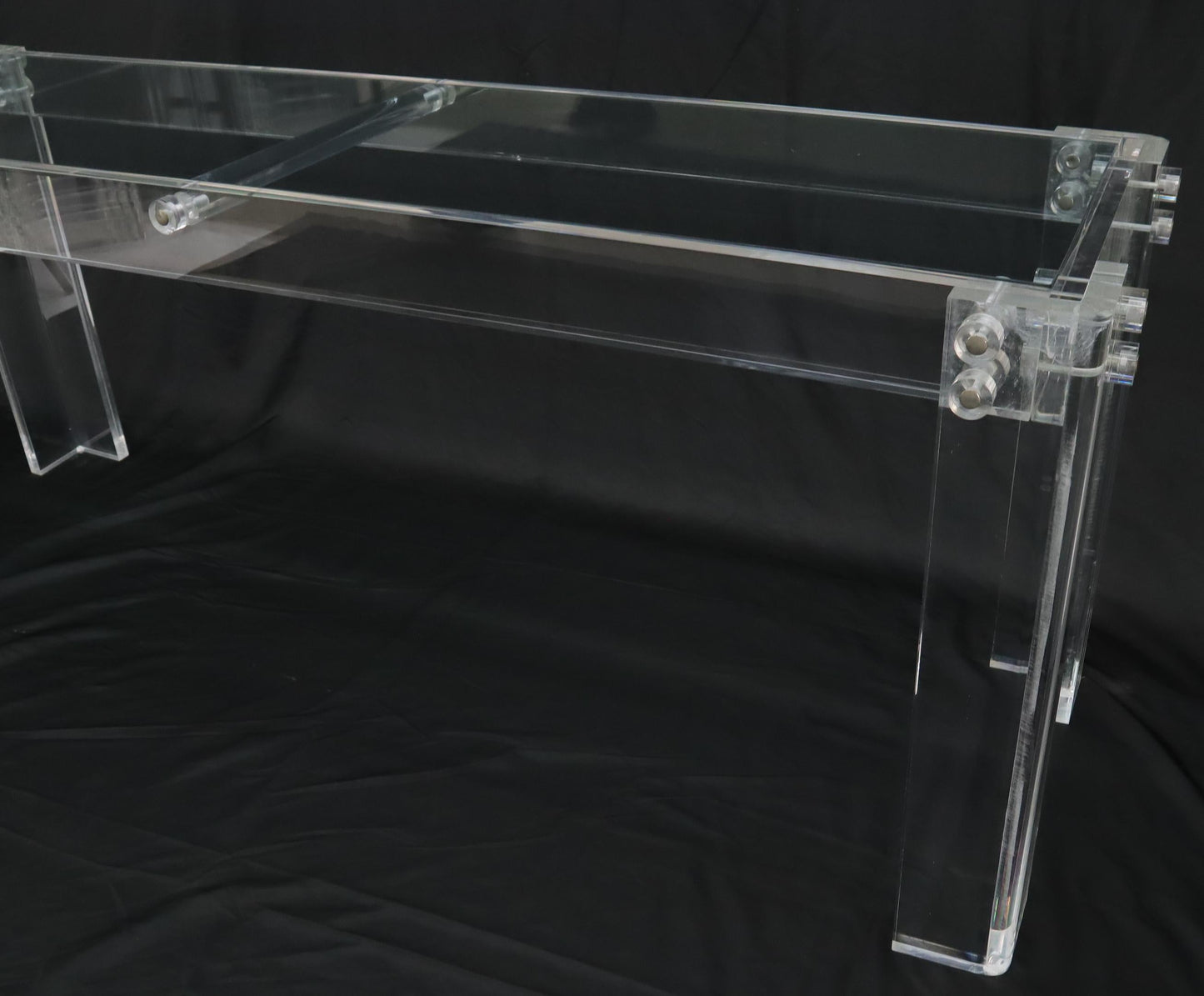 EstablishedLines Large Long Lucite Base Glass Top Console Sofa Table