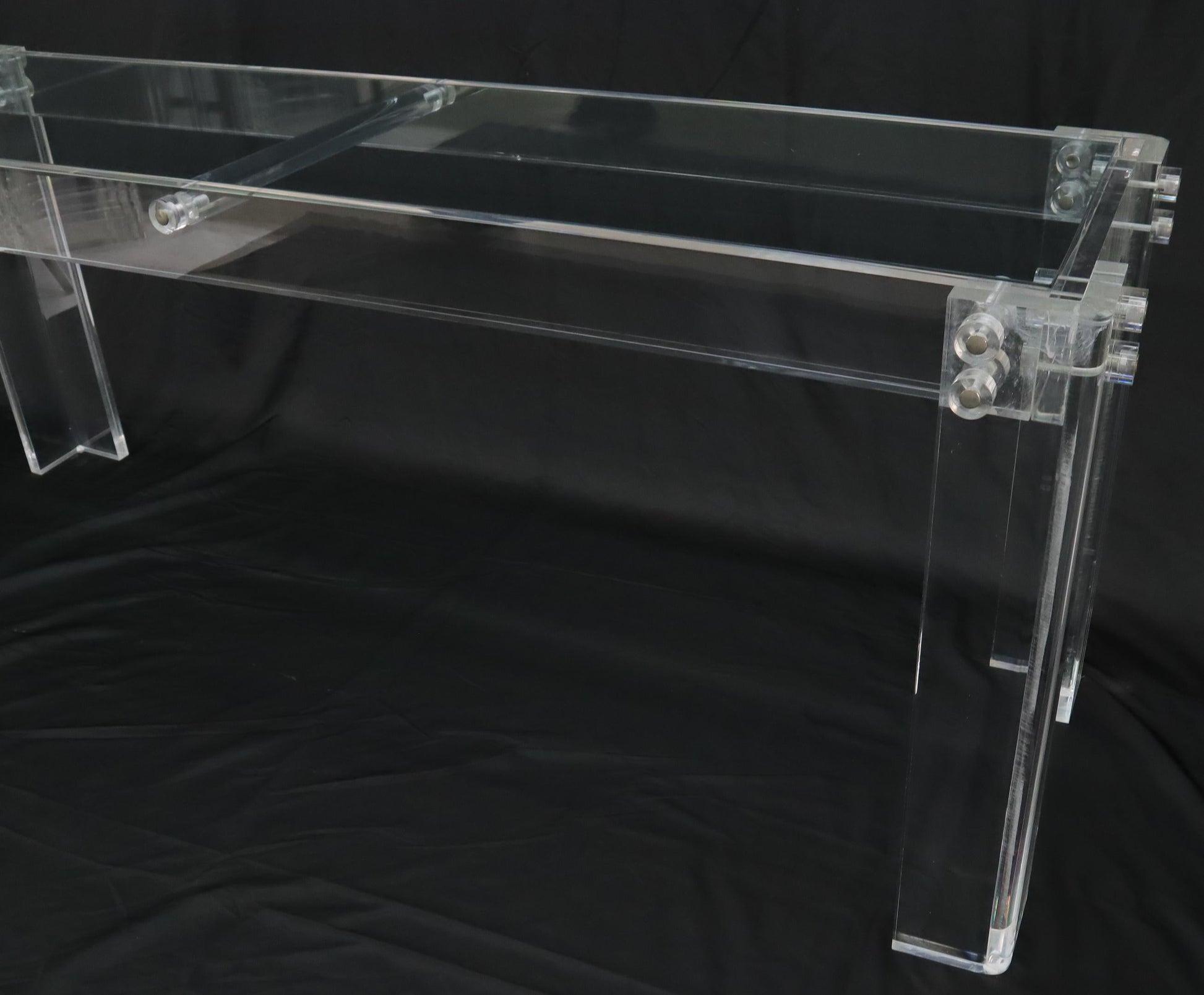 EstablishedLines Large Long Lucite Base Glass Top Console Sofa Table