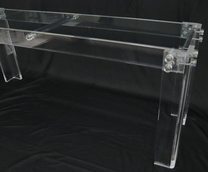 EstablishedLines Large Long Lucite Base Glass Top Console Sofa Table