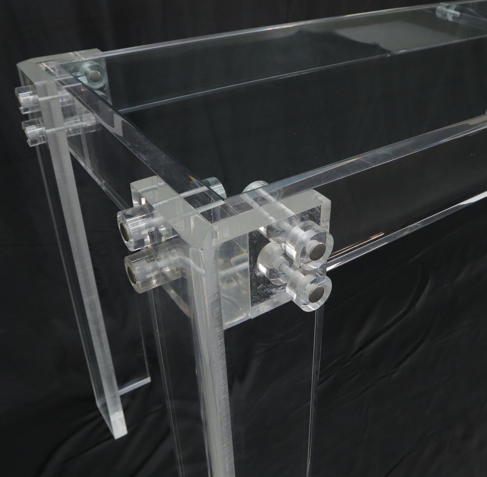 EstablishedLines Large Long Lucite Base Glass Top Console Sofa Table