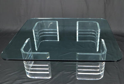 EstablishedLines Large Wide Rectangle Rounded Corners Thick Glass Coffee Table