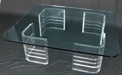 EstablishedLines Large Wide Rectangle Rounded Corners Thick Glass Coffee Table