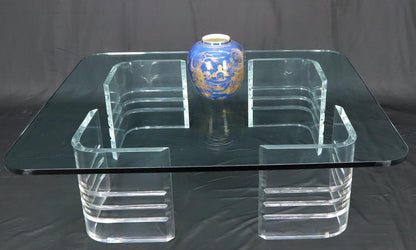 EstablishedLines Large Wide Rectangle Rounded Corners Thick Glass Coffee Table