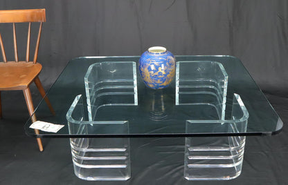 EstablishedLines Large Wide Rectangle Rounded Corners Thick Glass Coffee Table