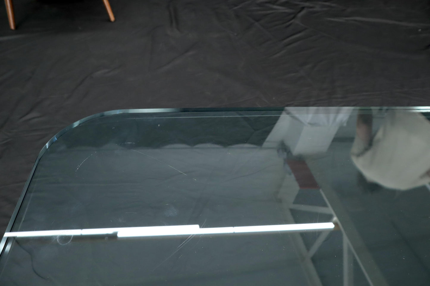 EstablishedLines Frosted Lucite X-Base Glass Top Square Coffee Table