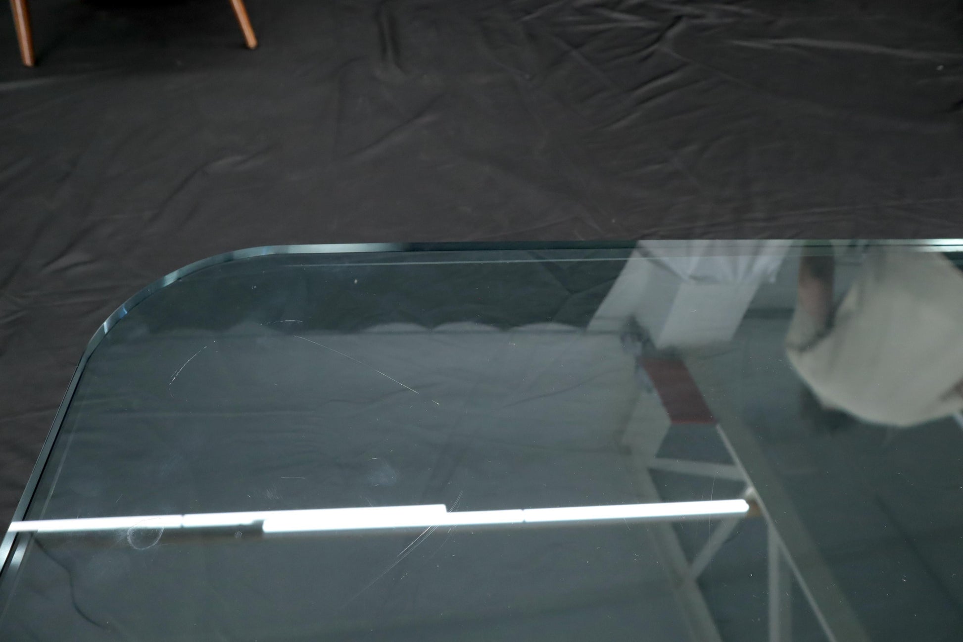 EstablishedLines Frosted Lucite X-Base Glass Top Square Coffee Table
