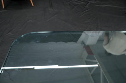 EstablishedLines Frosted Lucite X-Base Glass Top Square Coffee Table
