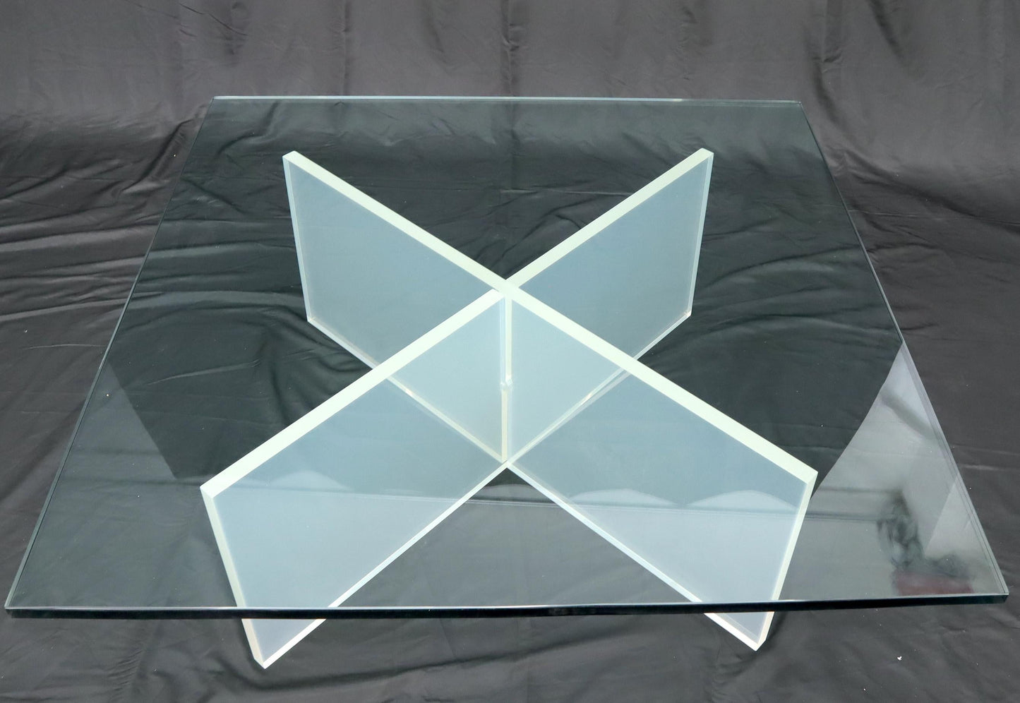 EstablishedLines Frosted Lucite X-Base Glass Top Square Coffee Table