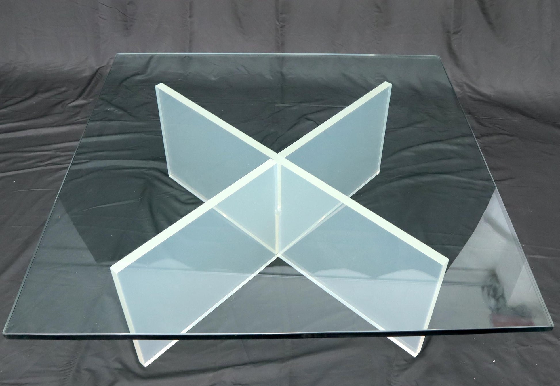 EstablishedLines Frosted Lucite X-Base Glass Top Square Coffee Table