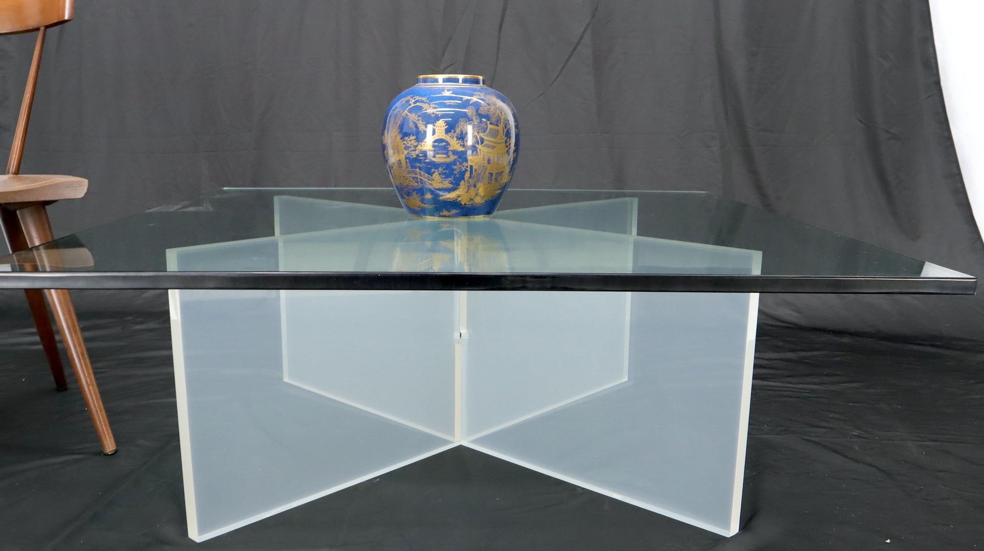 EstablishedLines Frosted Lucite X-Base Glass Top Square Coffee Table