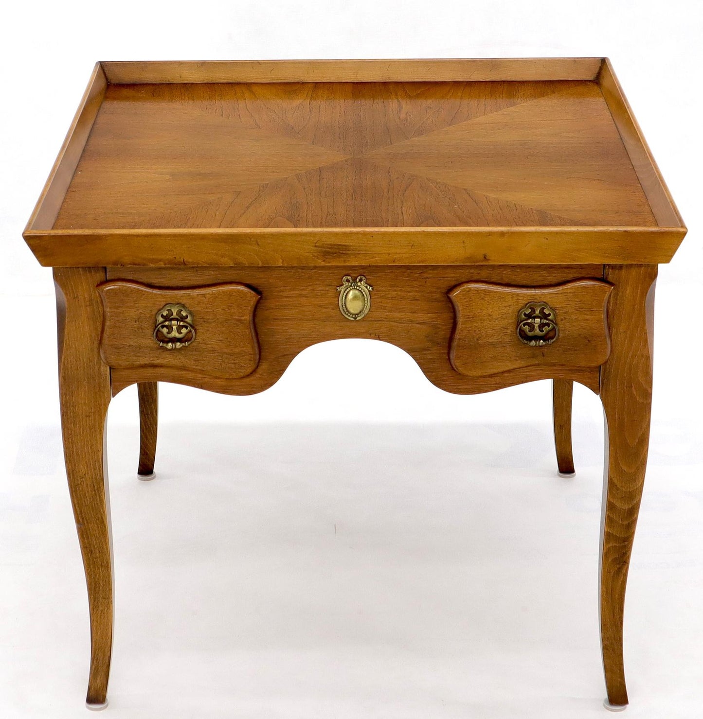 Pair of Light Walnut Cabriole Leg End Side Tables by Baker