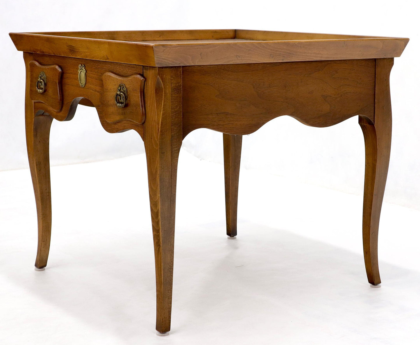 Pair of Light Walnut Cabriole Leg End Side Tables by Baker