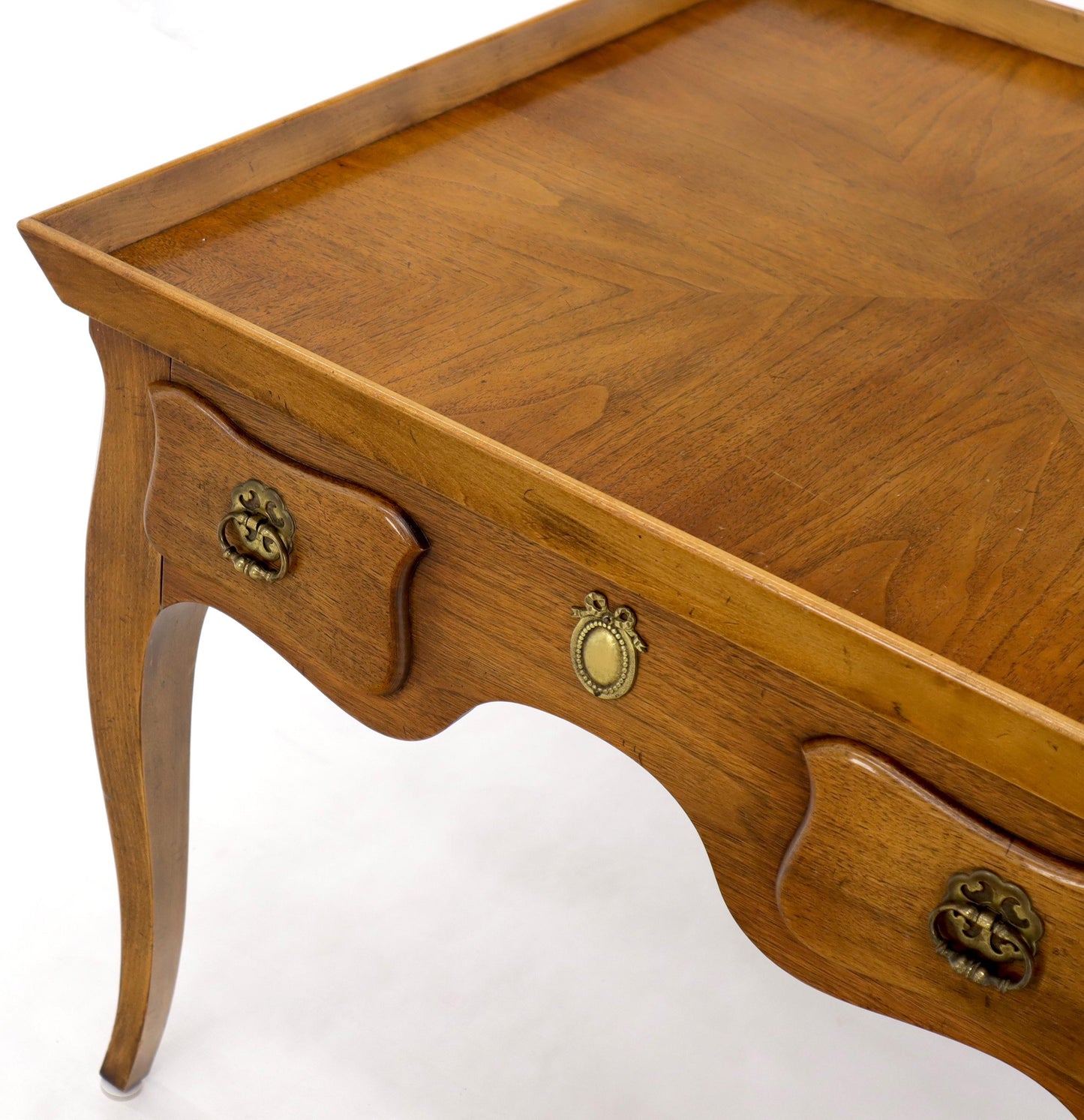 Pair of Light Walnut Cabriole Leg End Side Tables by Baker