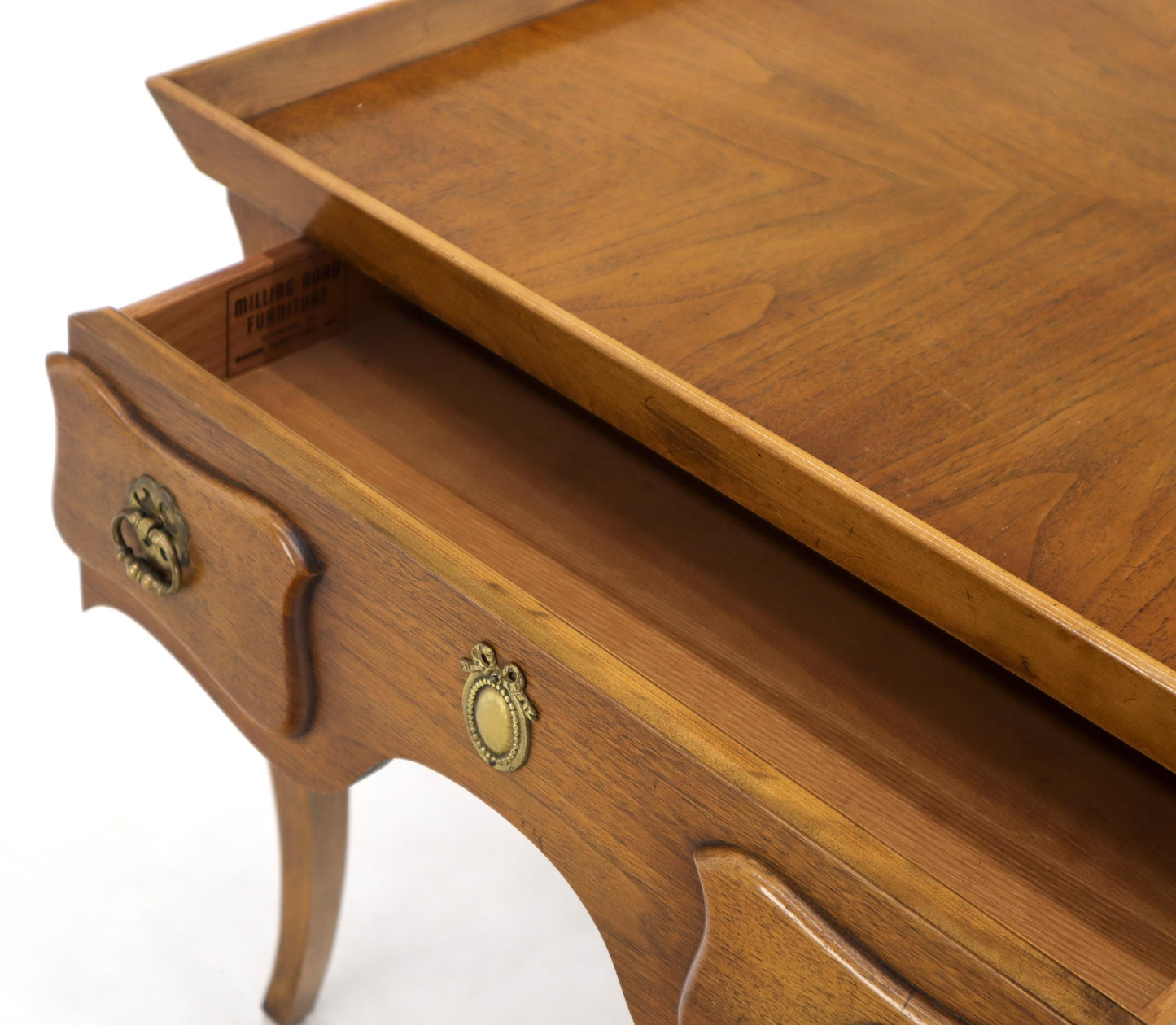 Pair of Light Walnut Cabriole Leg End Side Tables by Baker