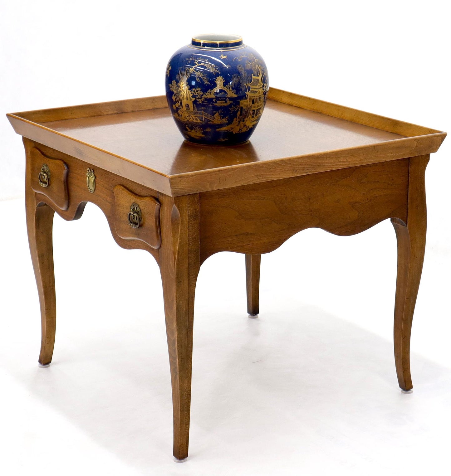 Pair of Light Walnut Cabriole Leg End Side Tables by Baker
