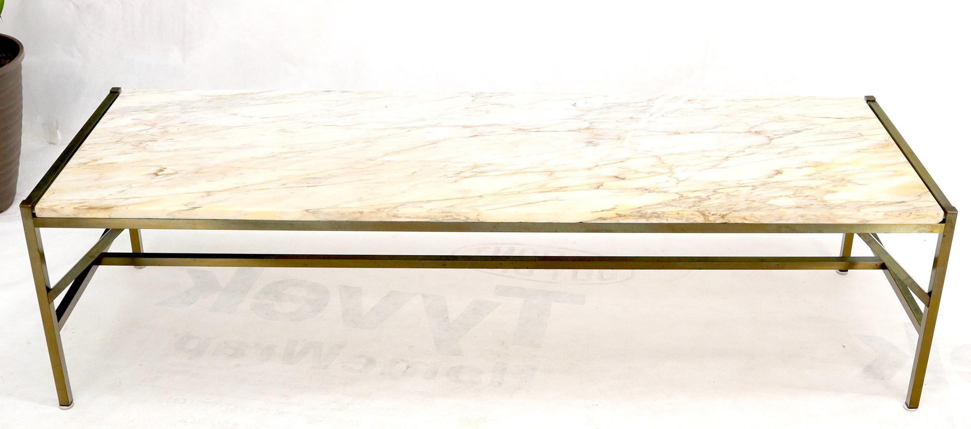 EstablishedLines Brass Frame Marble Top Rectangular Coffee Table McCobb Attributed