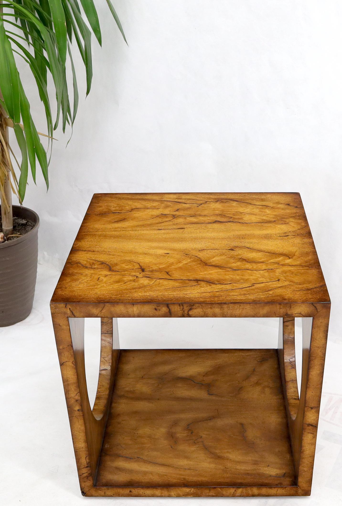 EstablishedLines Geometrical Cube Shape Burl Flame Wood Pattern Side Table