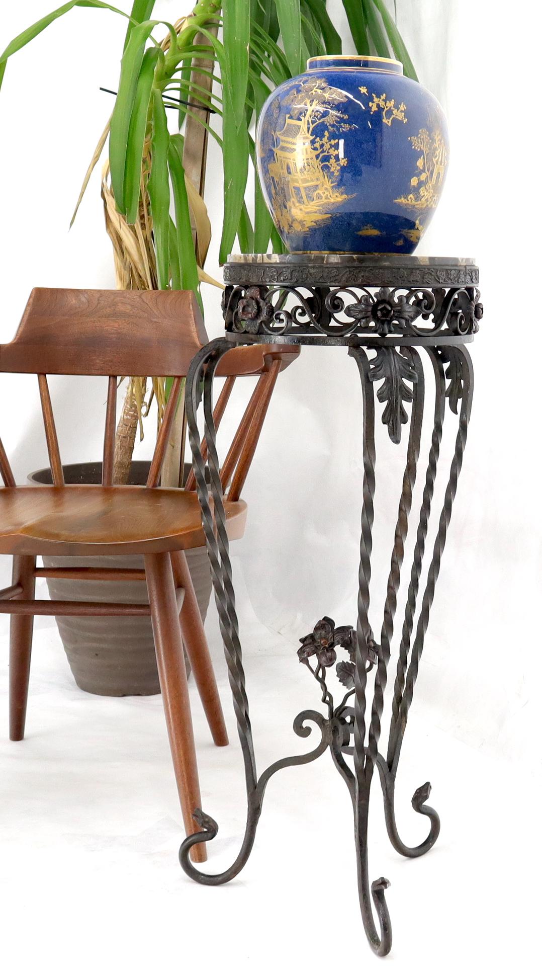 Round Black & White Marble Top Wrought Iron Pedestal Stand Table